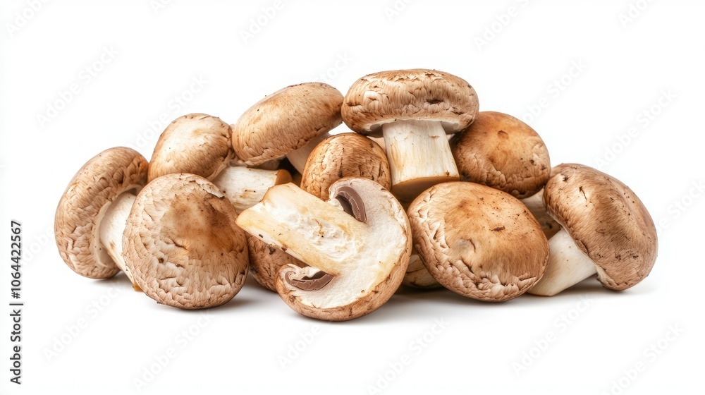 Fresh Brown Mushrooms on White Background Fresh Brown Mushrooms on White Background