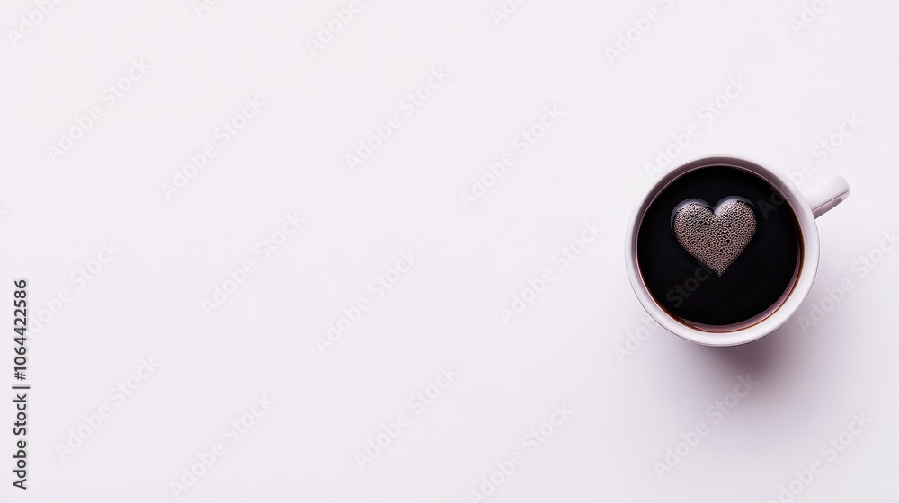 Heart Design on Black Coffee in White Cup Heart Design on Black Coffee in White Cup