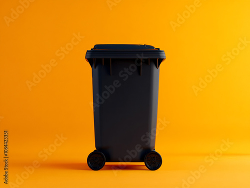 Black trash on orange background. Recycling concept.  photo