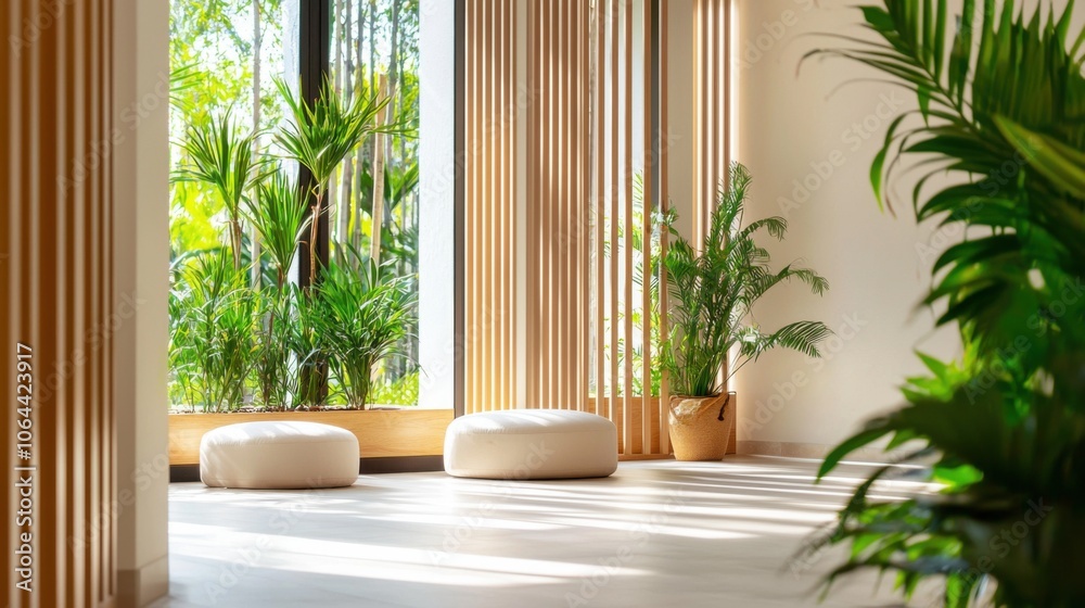 Create a serene indoor space with natural greenery Create a serene indoor space with natural greenery