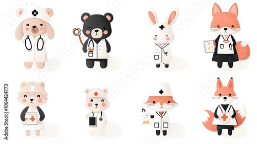 Whimsical Showcasing a Bear Nurse a Rabbit Scientist and a Fox Celebrating Diversity and Interdisciplinary Creativity