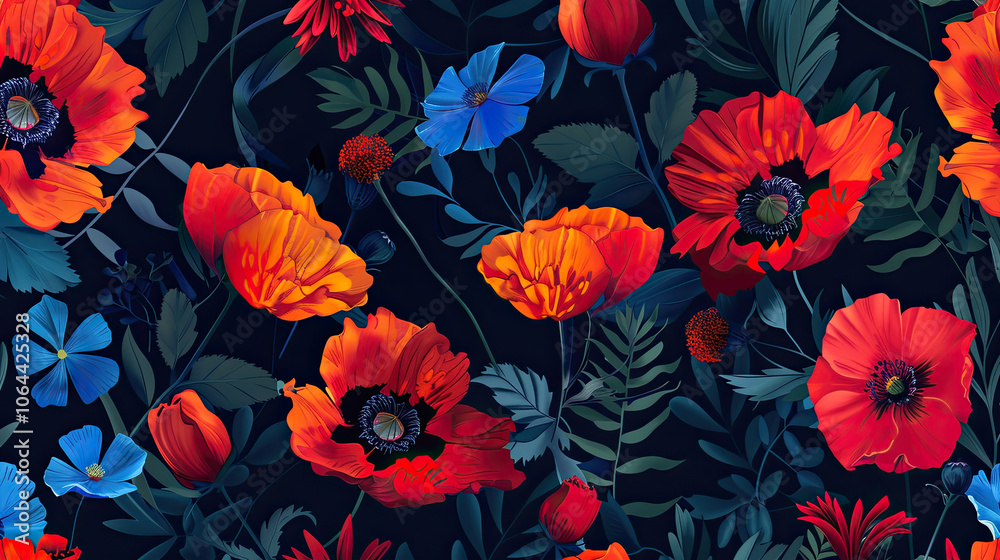 Wildflower Pattern with Poppies and Cornflowers Wildflower Pattern with Poppies and Cornflowers