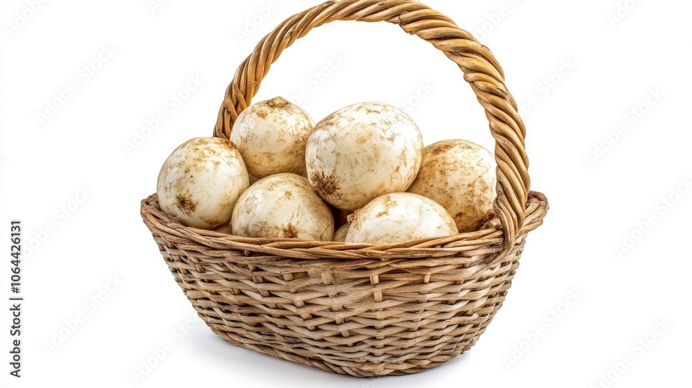 Fresh White Vegetables in a Woven Basket Fresh White Vegetables in a Woven Basket