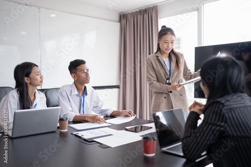 Diversity Woman leadership asian business people training Teamwork meeting asian employees working together colleagues