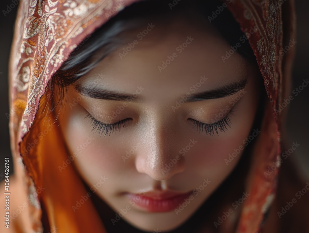 Serene Portrait of a Woman in Traditional Attire Serene Portrait of a Woman in Traditional Attire