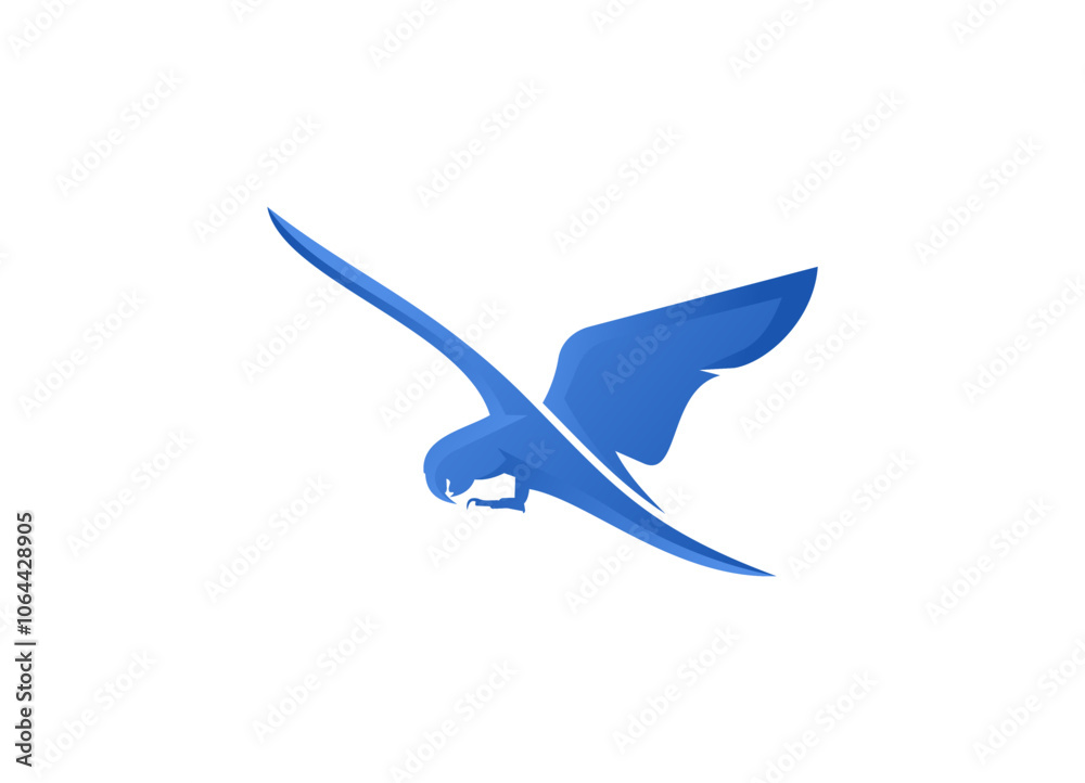 Awesome Flying Blue Bird Animal Outline Logo Design Vector Silhoutte