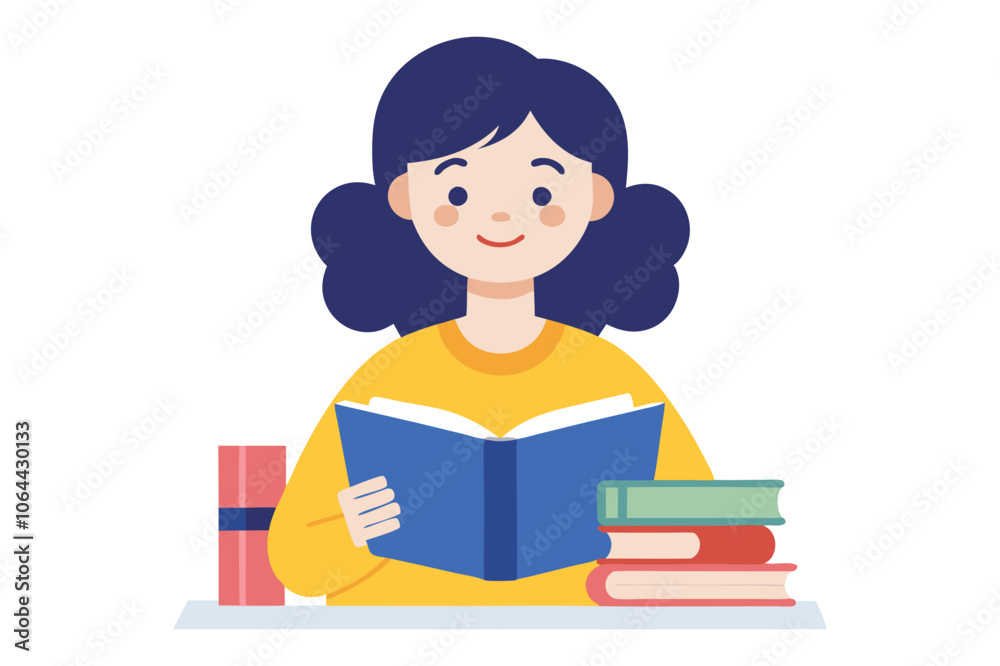 a cute girl reading a book on white background a cute girl reading a book on white background