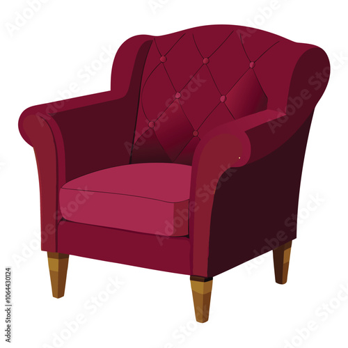 Burgundy Velvet Armchair Isolated on White Background.