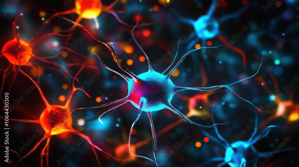 Neuron cell in 3D illustration. Neuron cell background. Neuron cell in 3D illustration. Neuron cell background.