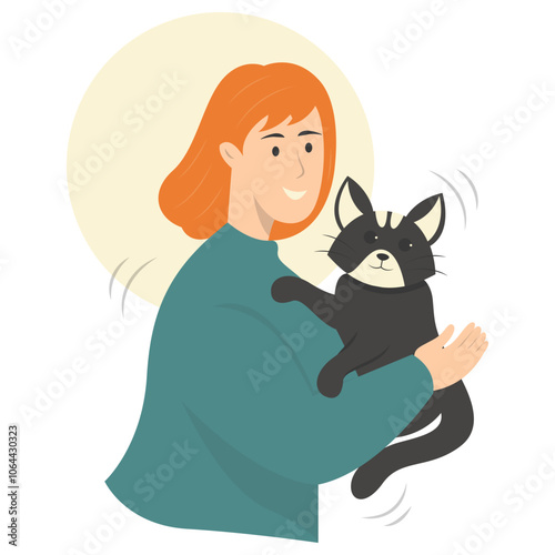 People Holding Cute Cat Illustration. Flat Vector Character Design on White Background.