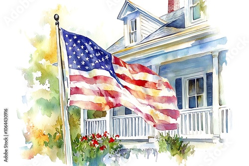 American Home with us flag for 4 of july
