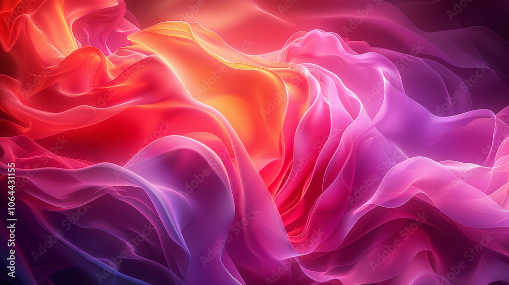 Fototapeta premium Digital abstract art with vibrant flowing shapes resembling soft fabric in red, pink, and orange