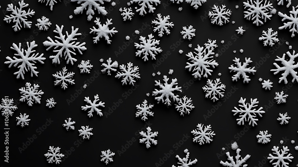 White Snowflakes Scattered on Black Background White Snowflakes Scattered on Black Background