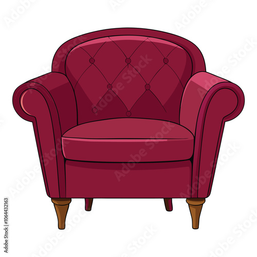 Burgundy Velvet Armchair Isolated on White Background.