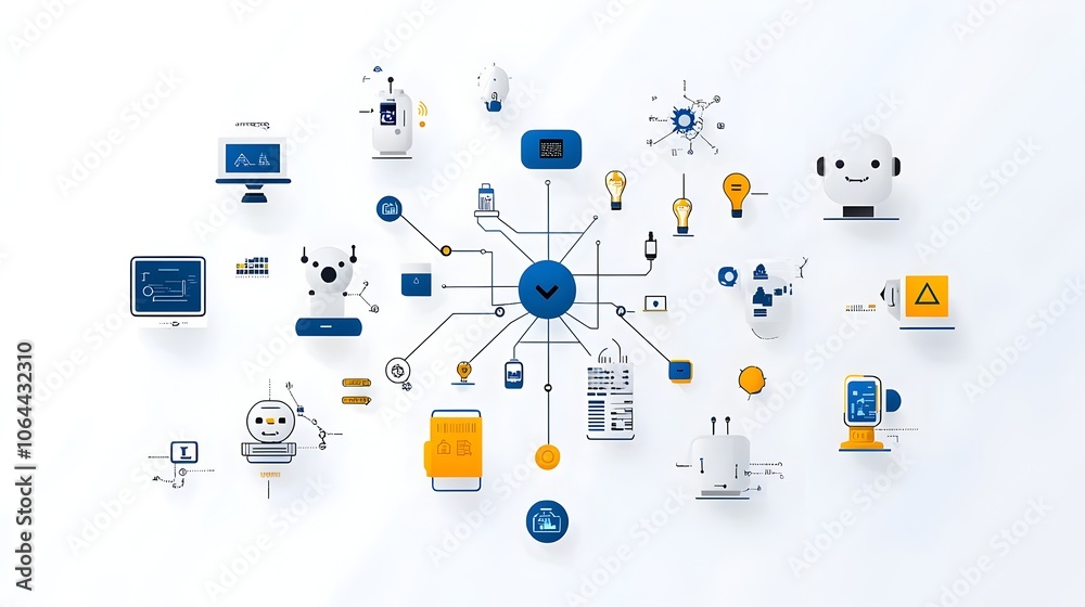 Collection of robotic automation icons depicting digital workflows AI processing and automation bots against a clean white background Futuristic showcasing technology innovation Collection of robotic automation icons depicting digital workflows AI processing and automation bots against a clean white background Futuristic showcasing technology innovation