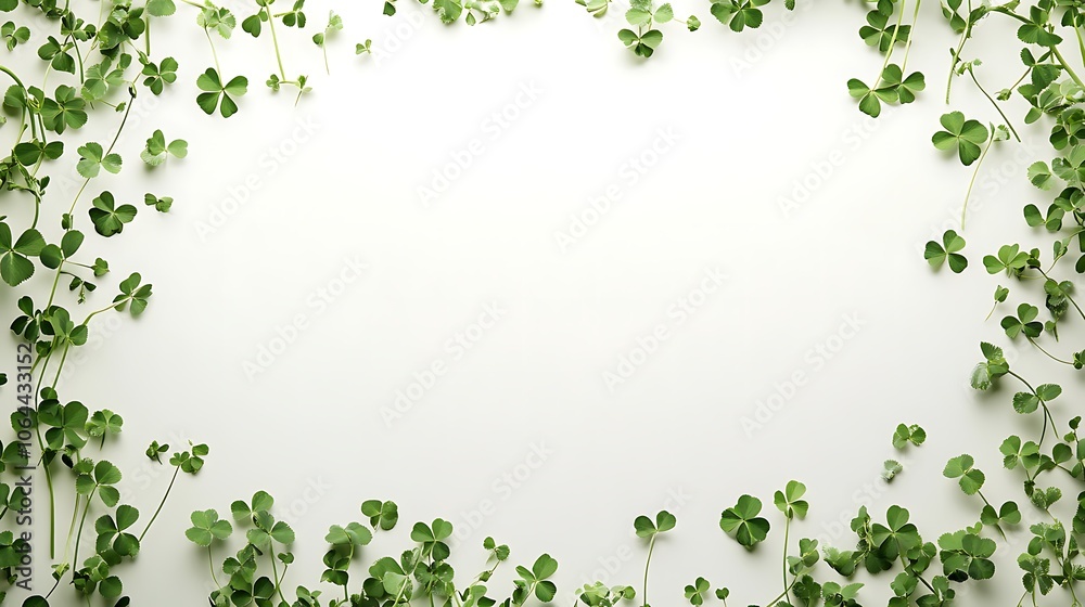Green Clover Leaves Forming a Frame on a White Background Green Clover Leaves Forming a Frame on a White Background