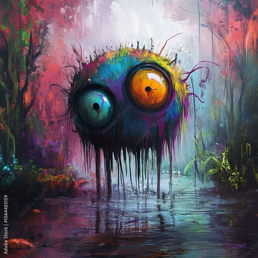 Surreal Dreamlike Creature in a Foggy Forest Surreal Dreamlike Creature in a Foggy Forest