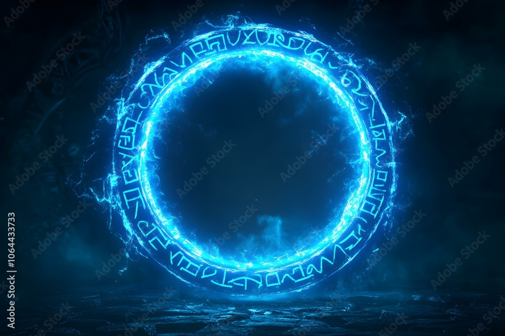 Blue Magic Runes in a Circle with Spell Effect Blue Magic Runes in a Circle with Spell Effect