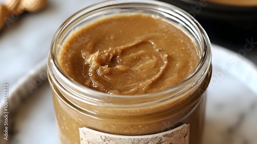 Homemade Artisanal Peanut Butter in a Jar with Natural Texture and Label