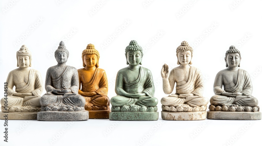 Buddha Statues Collection on White Background Buddha Statues Collection on White Background