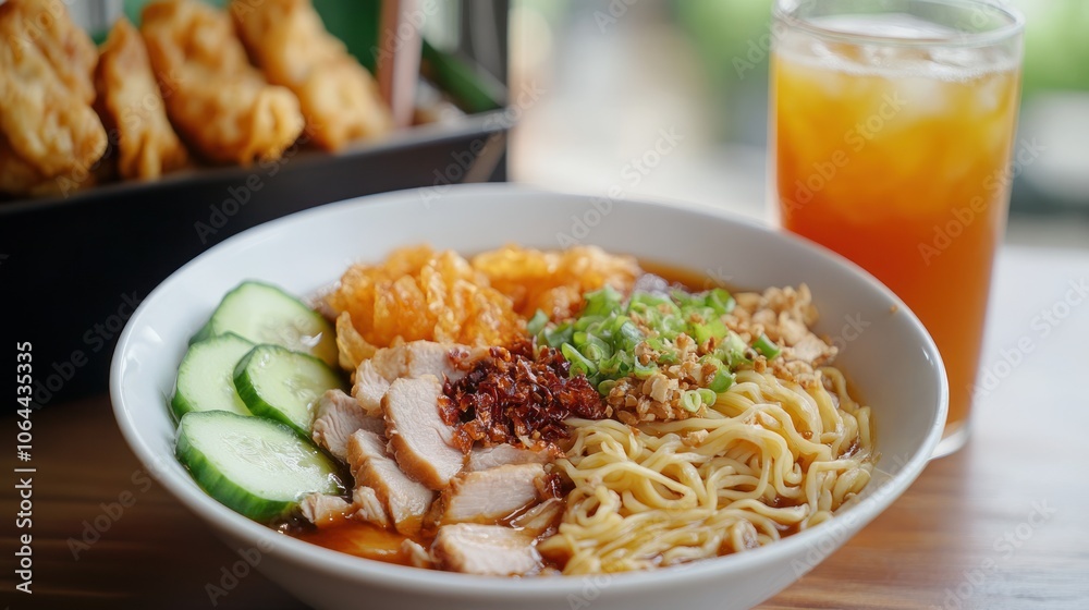 noodles with chicken cucumber dumplings with iced tea noodles with chicken cucumber dumplings with iced tea