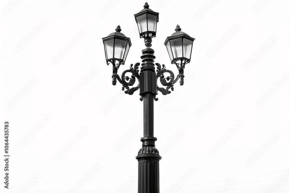 Black street lamp post on white background Black street lamp post on white background