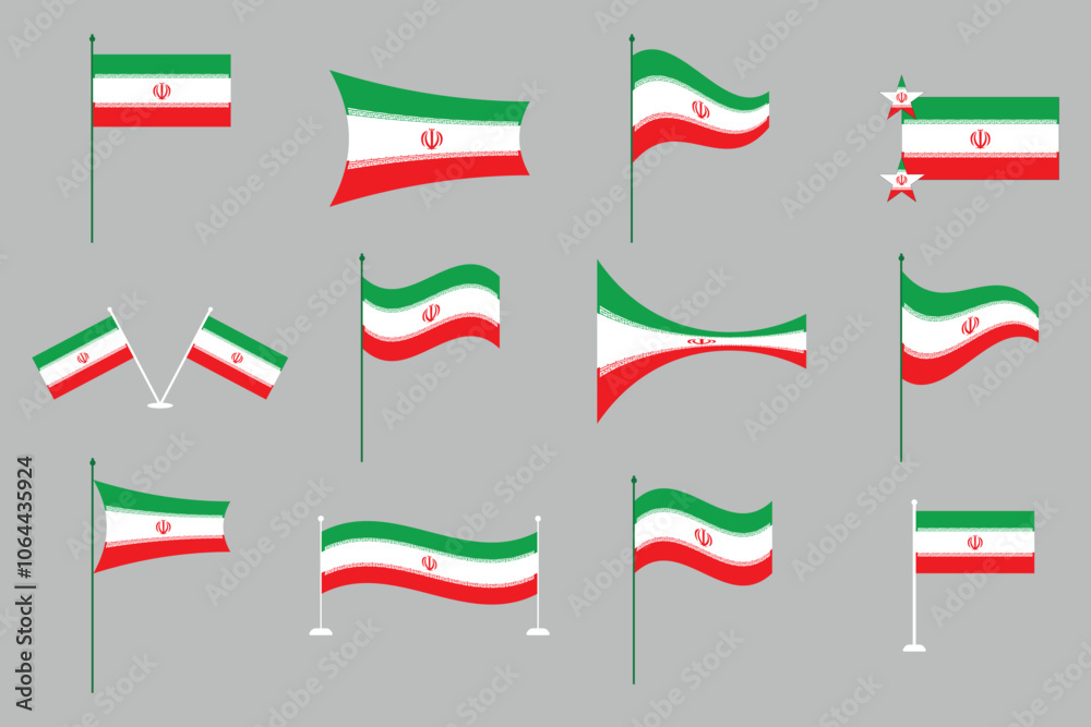 Flag of Iran Set, Original and simple Iran flag Bundle, vector illustration of Iran flag Collection
Flag of Iran Set, Original and simple Iran flag Bundle, vector illustration of Iran flag Collection