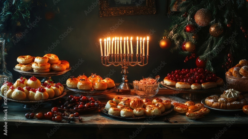 Festive Table with Delicious Pastries and Candles