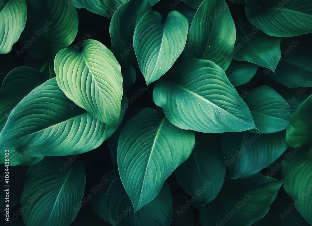 Lush green leaves with intricate veins, creating a natural pattern.