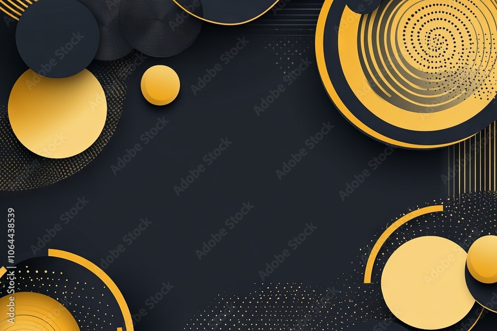 A black and yellow background with circles and swirls A black and yellow background with circles and swirls