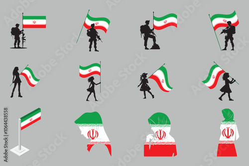 Flag of Iran Set, Original and simple Iran flag Bundle, vector illustration of Iran flag Collection
