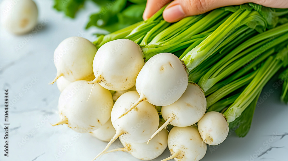 Fresh white turnips in a bunch Fresh white turnips in a bunch