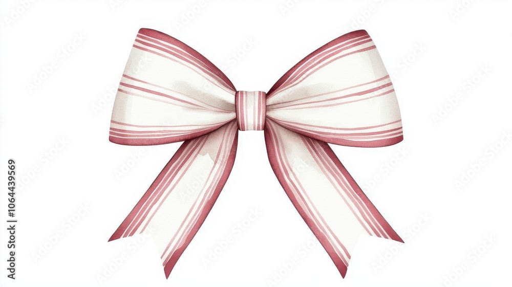 a white and pink whimsical Christmas bow clipart, candy cane stripe, watercolor illustration, red and white, isolated on white background a white and pink whimsical Christmas bow clipart, candy cane stripe, watercolor illustration, red and white, isolated on white background