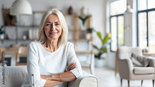 Middle-Aged Businesswoman in Clean, Modern Office Setting, Focused on Work - Professional and Productive Corporate Environment photo