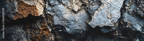 Close-Up of Rough and Cracked Rock Formation with Tones of Blue, Grey, and Brown