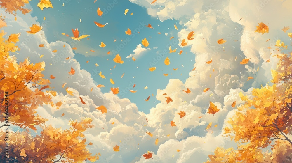 Vibrant Autumn Leaves in a Scenic Sky