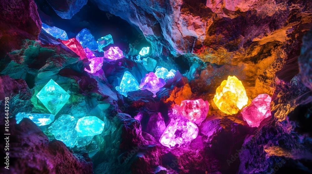 Obraz premium A cavern filled with gemstones that glow in the dark
