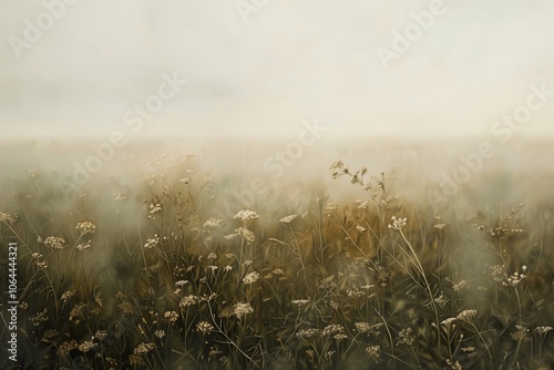 Vintage digital oil painting neutral landscape flowers for wall decor, art print, fine art, wallpaper, beautiful background design. Generative AI.