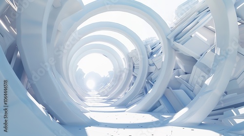 Fototapeta Naklejka Na Ścianę i Meble -  White Futuristic Tunnel 3D Rendering Background - a stunning and immersive visual. The white futuristic tunnel with 3D rendering creates an enchanting and captivating scene.