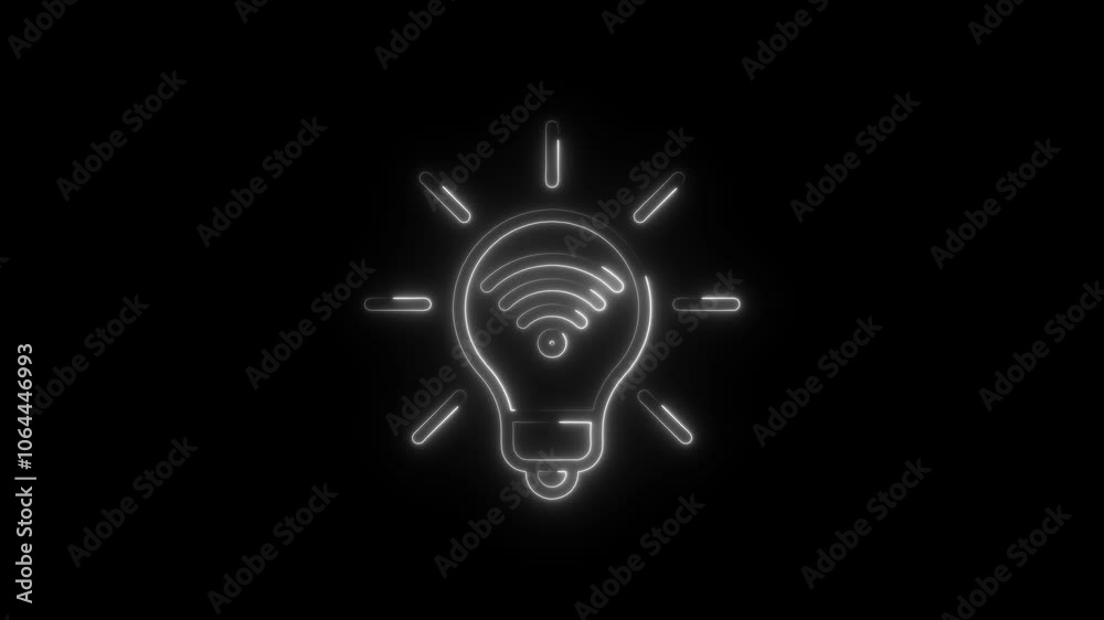 Neon Lightbulb with Wi-Fi Icon, Representing Smart Technology Innovation