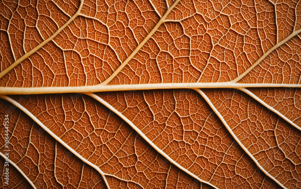 Obraz premium Close-up of a detailed leaf texture on a brown background.