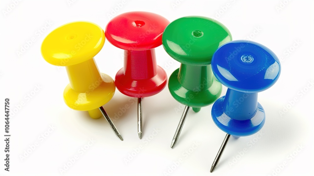 A pushpin stationery on a white background presents a neat and useful item. A simple yet practical object that can be used for various purposes. A pushpin stationery on a white background presents a neat and useful item. A simple yet practical object that can be used for various purposes.