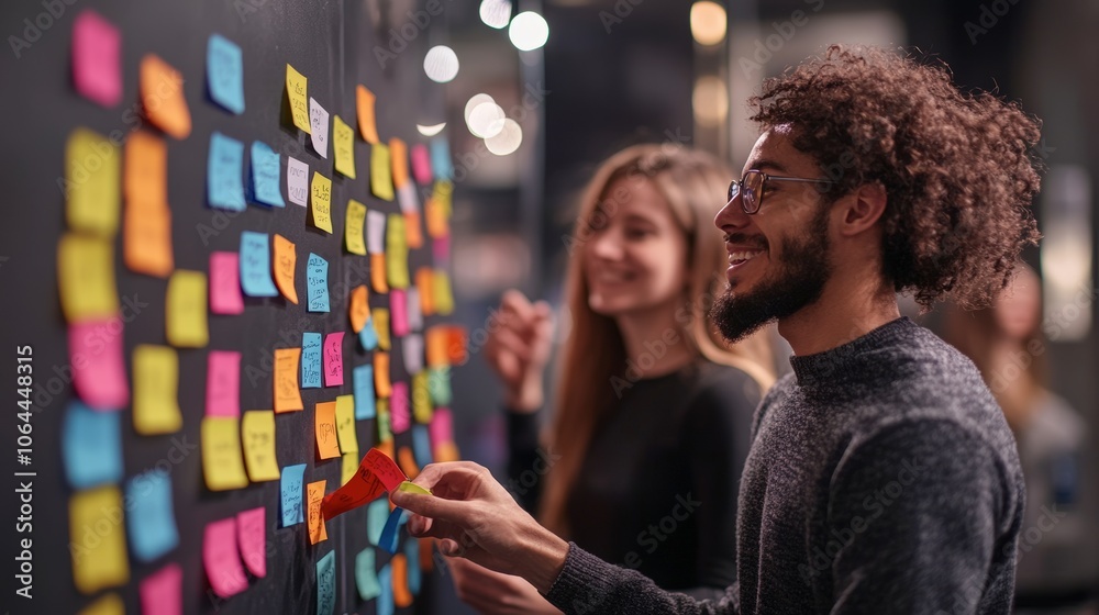 Creative Brainstorming Session with Sticky Notes