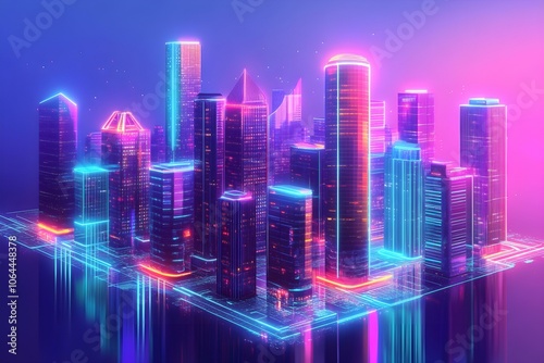 Wallpaper Mural Abstract Hologram 3D City with Digital Buildings Torontodigital.ca