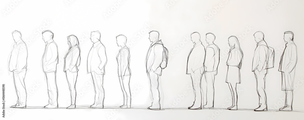 Minimalist Line Drawing of Two Rows of Human Figures Minimalist Line Drawing of Two Rows of Human Figures