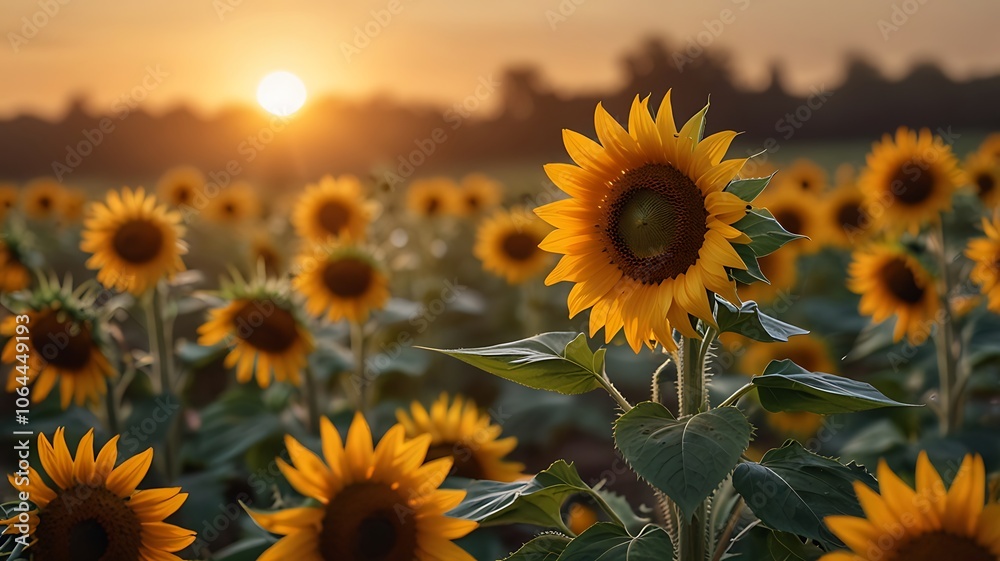 Obraz premium Sunflowers Field at Sunset,