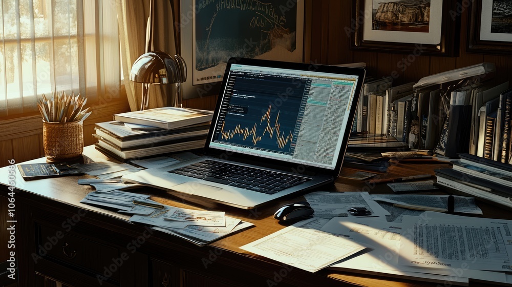 Workspace with Laptop and Financial Documents Workspace with Laptop and Financial Documents