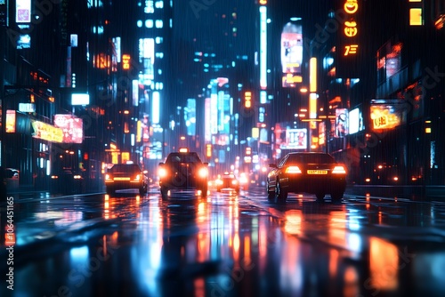 Night City Street with Bokeh Effect and Dark Blurry Background