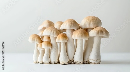 Beautiful Arrangement of Fresh Mushrooms on White Background