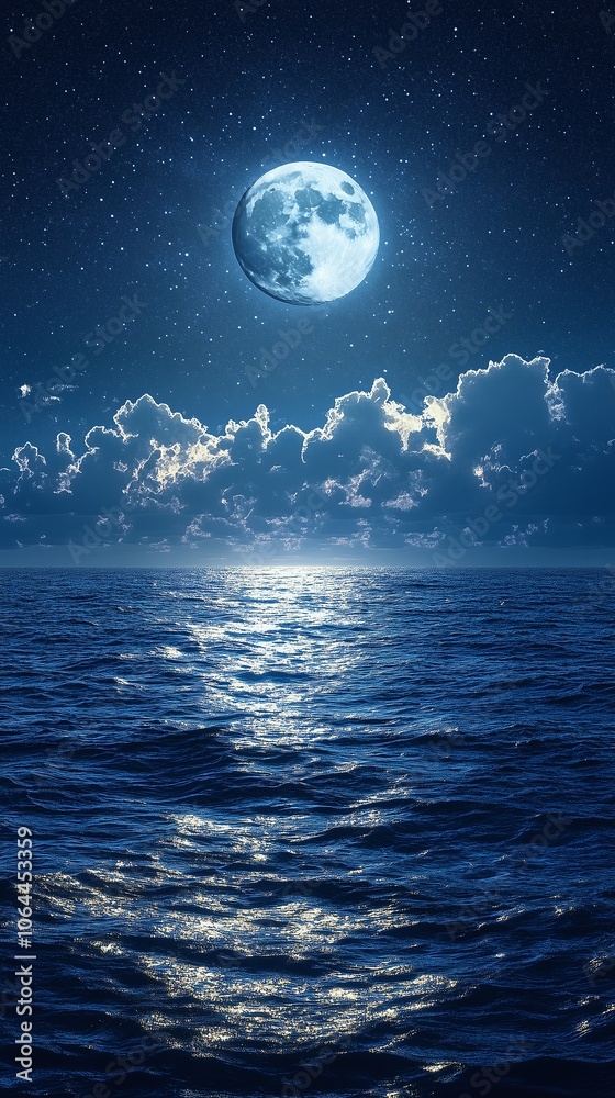 Moonlit Ocean with Illuminated Clouds Moonlit Ocean with Illuminated Clouds